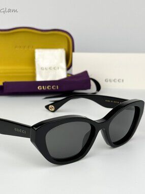 Gucci Women Sunglasses Black Grey Cat Eye GG1638S 001 NEW AUTHENTIC